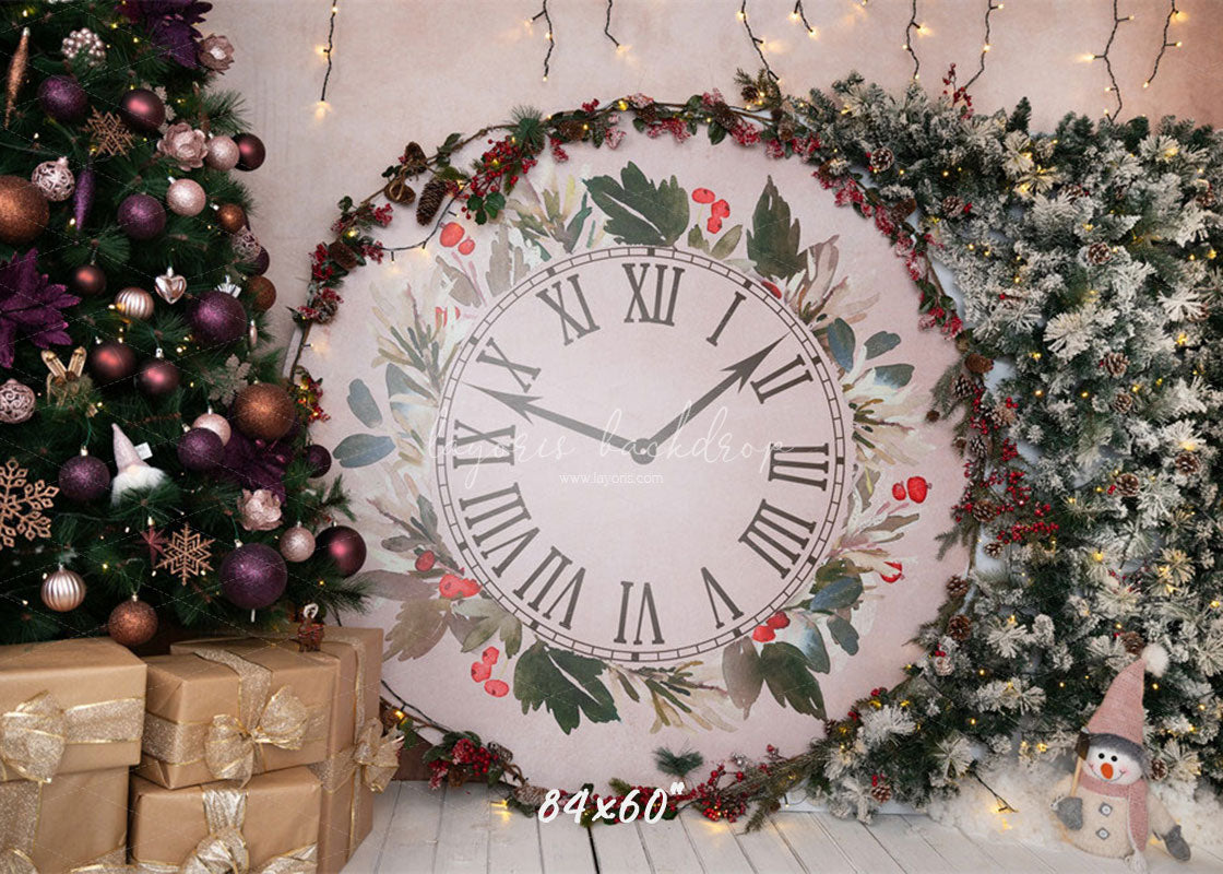 Clock Christmas Tree Holiday Backdrop - Layoris
