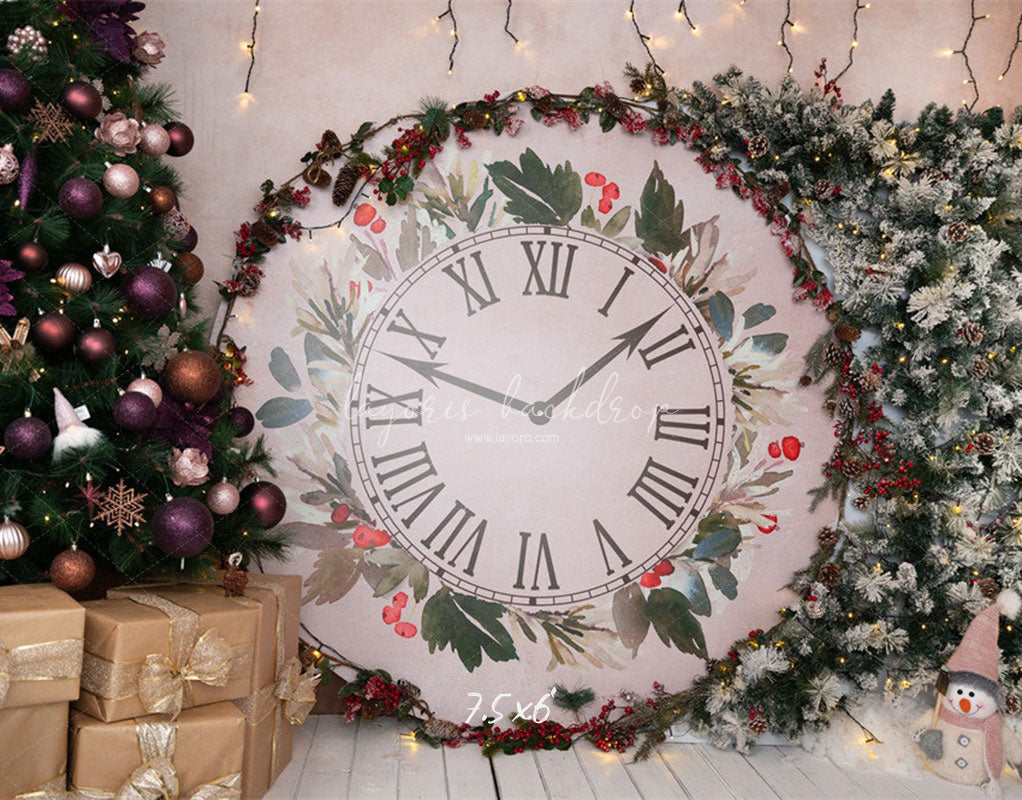 Clock Christmas Tree Holiday Backdrop - Layoris