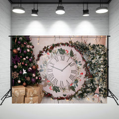 Layoris Clock Christmas Tree Holiday Backdrop