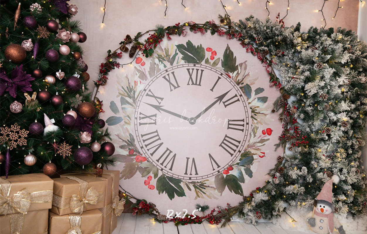 Clock Christmas Tree Holiday Backdrop - Layoris