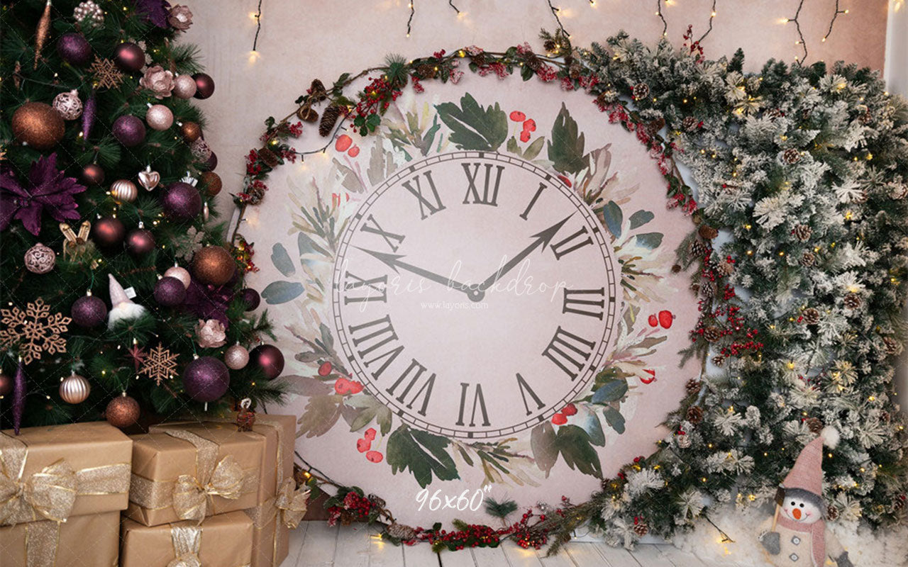 Clock Christmas Tree Holiday Backdrop - Layoris