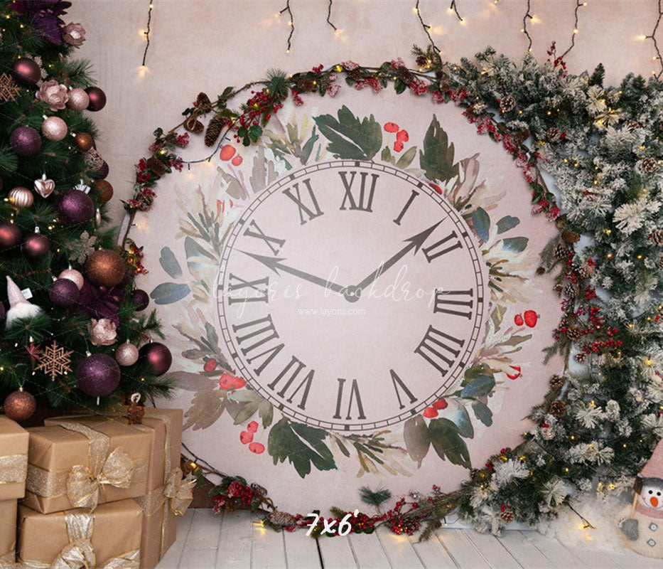 Clock Christmas Tree Holiday Backdrop - Layoris