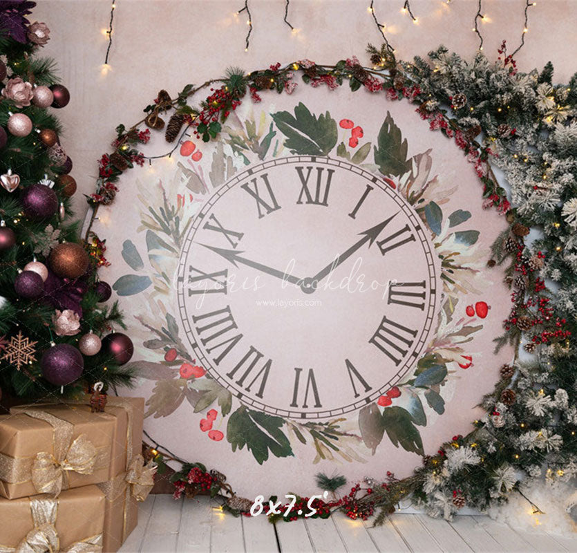 Clock Christmas Tree Holiday Backdrop - Layoris