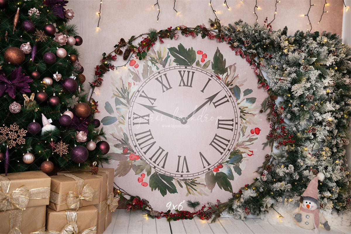 Clock Christmas Tree Holiday Backdrop - Layoris