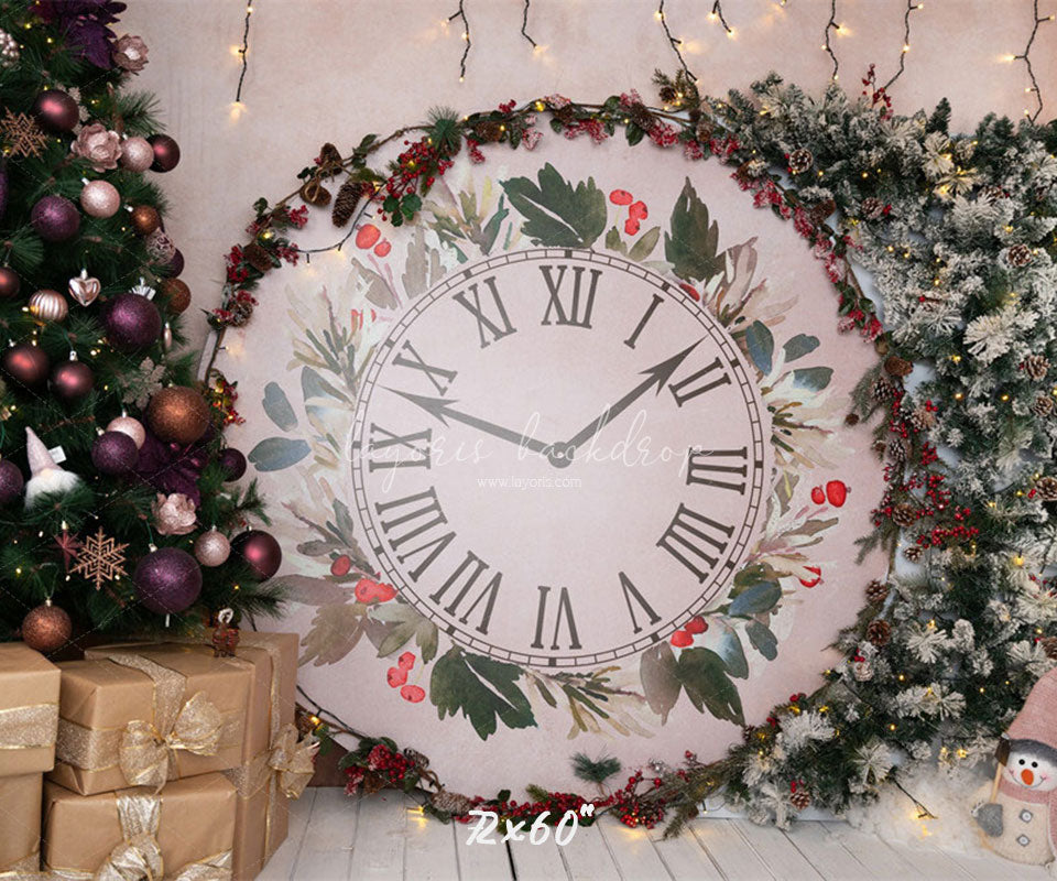 Clock Christmas Tree Holiday Backdrop - Layoris