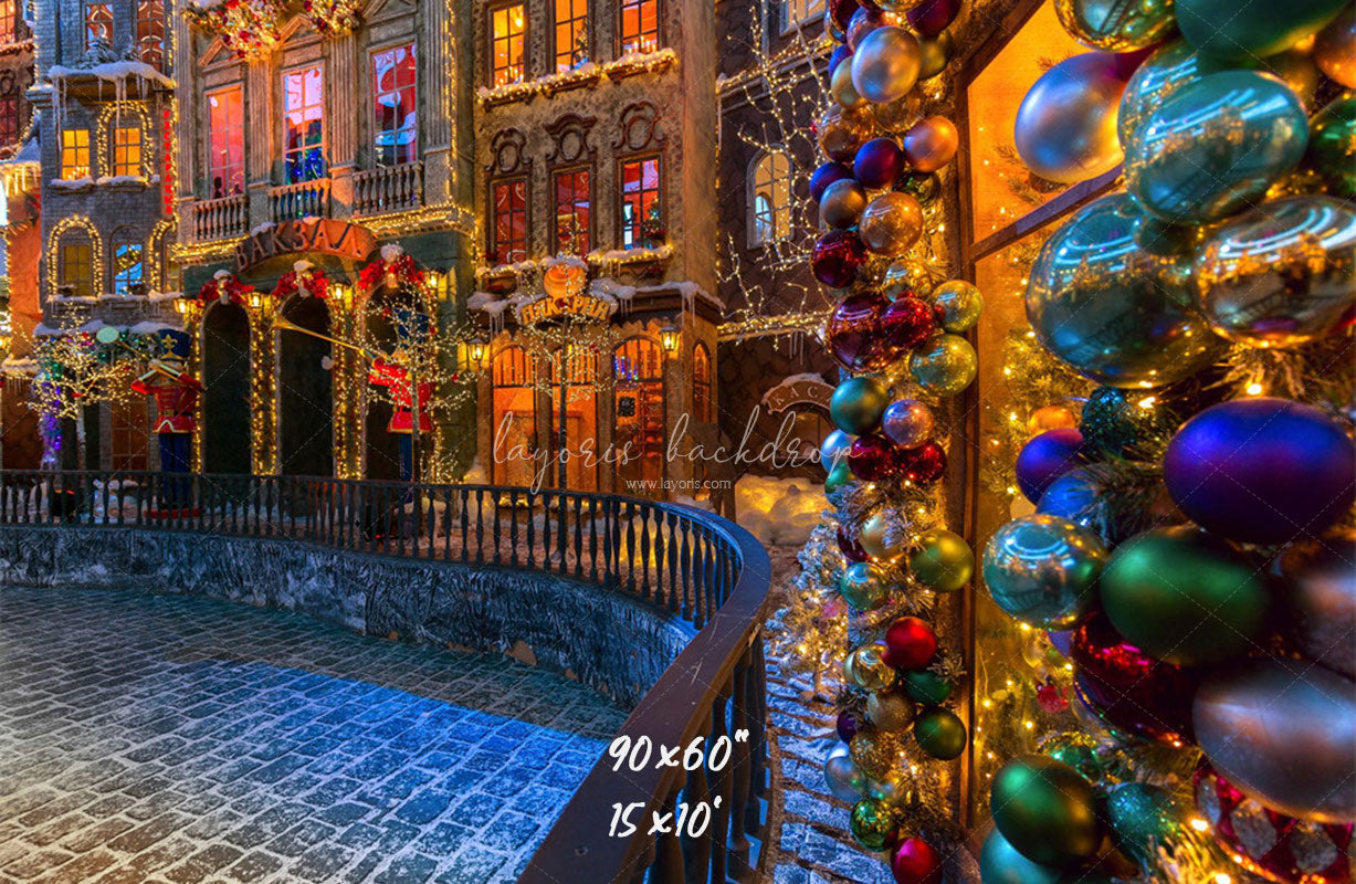 Retro Building Christmas Photo Backdrop - Layoris