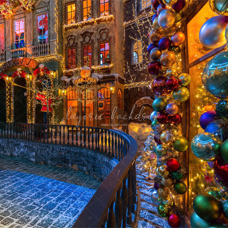 Retro Building Christmas Photo Backdrop - Layoris