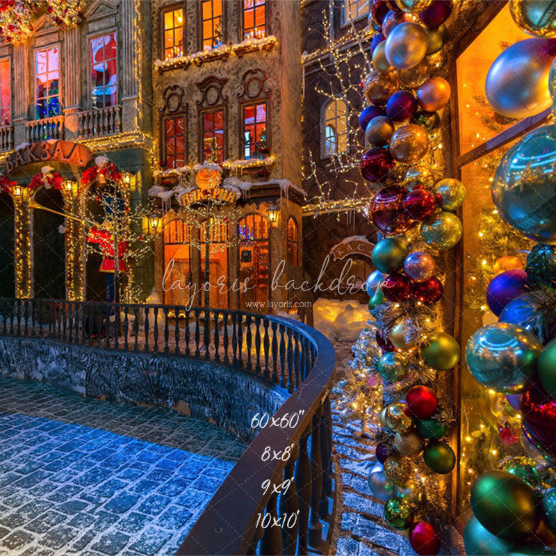 Retro Building Christmas Photo Backdrop - Layoris