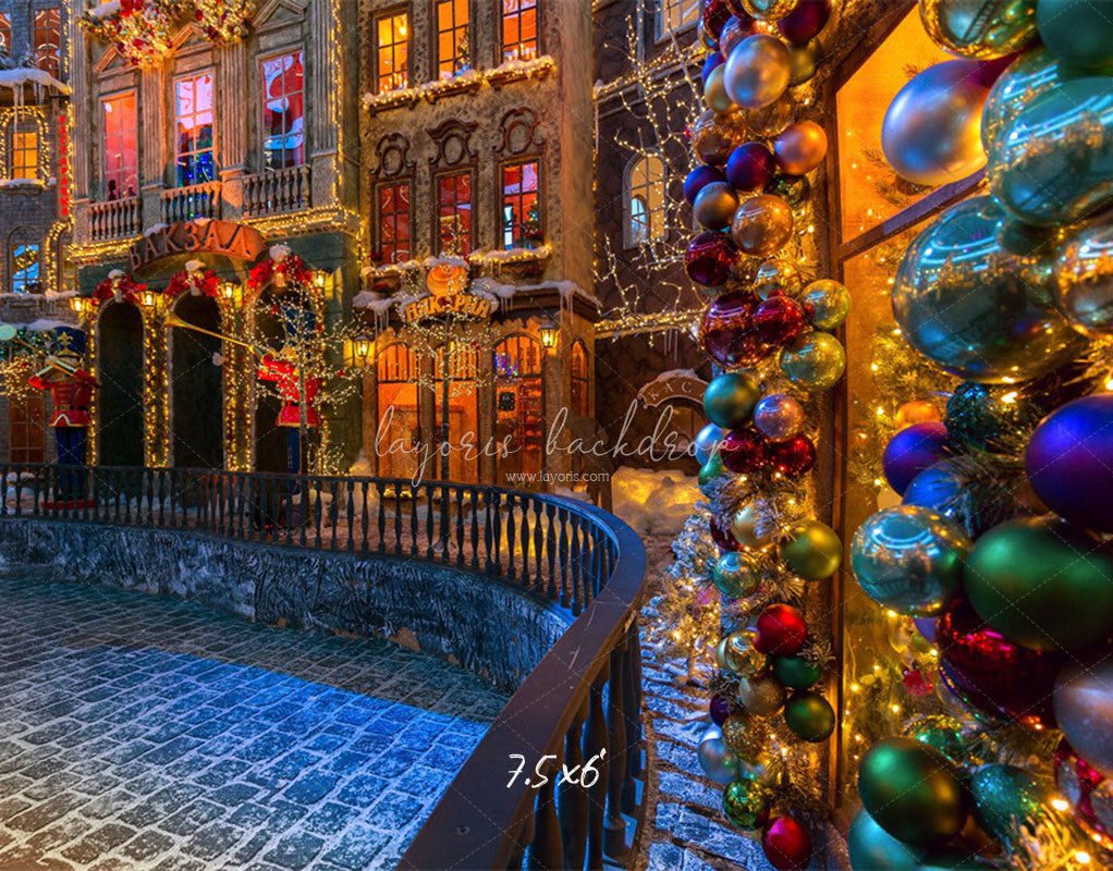 Retro Building Christmas Photo Backdrop - Layoris