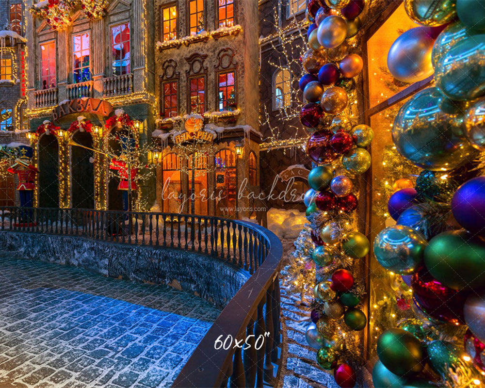 Retro Building Christmas Photo Backdrop - Layoris