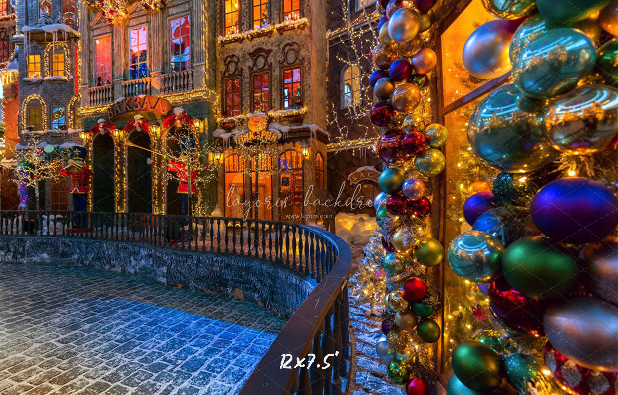 Retro Building Christmas Photo Backdrop - Layoris