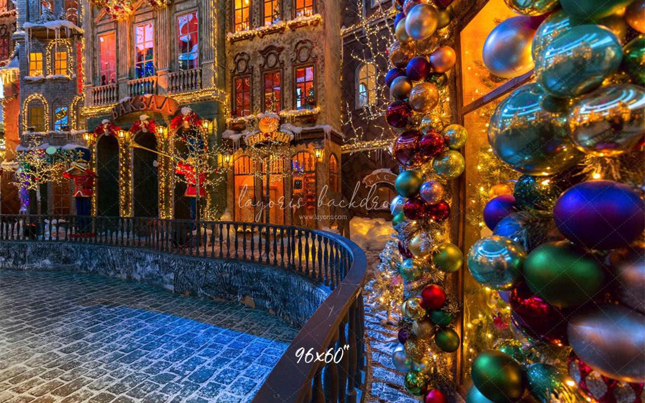 Retro Building Christmas Photo Backdrop - Layoris