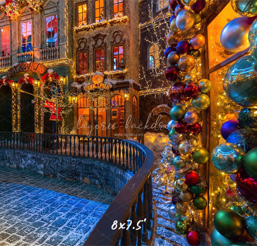 Retro Building Christmas Photo Backdrop - Layoris