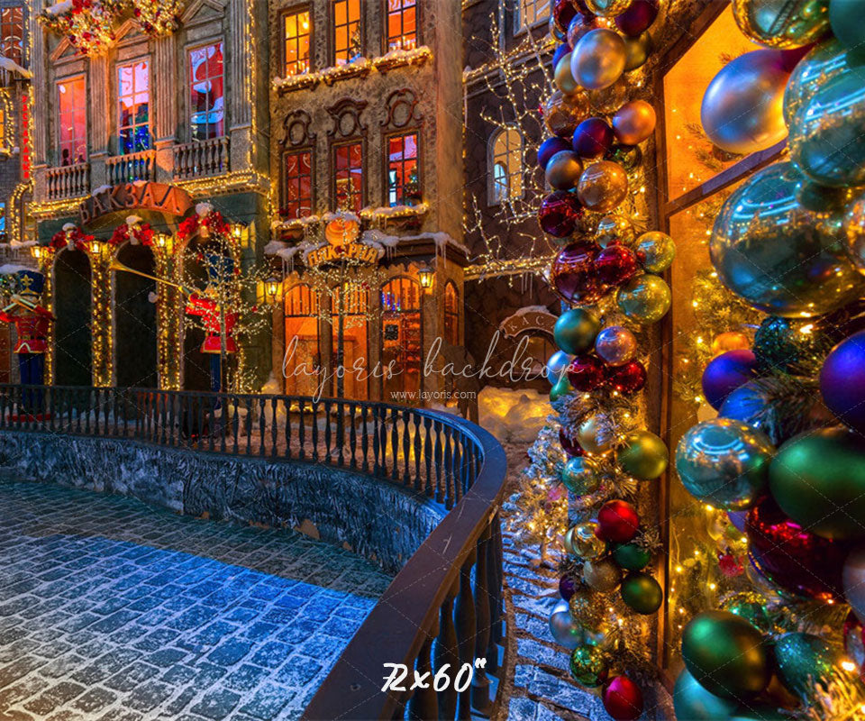 Retro Building Christmas Photo Backdrop - Layoris