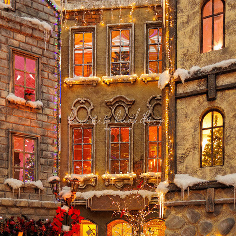 European Castle Christmas Photo Backdrop - Layoris