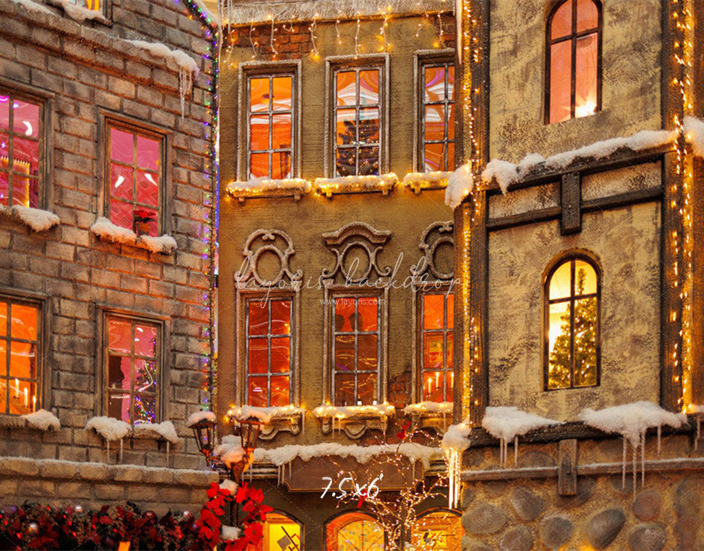 European Castle Christmas Photo Backdrop - Layoris