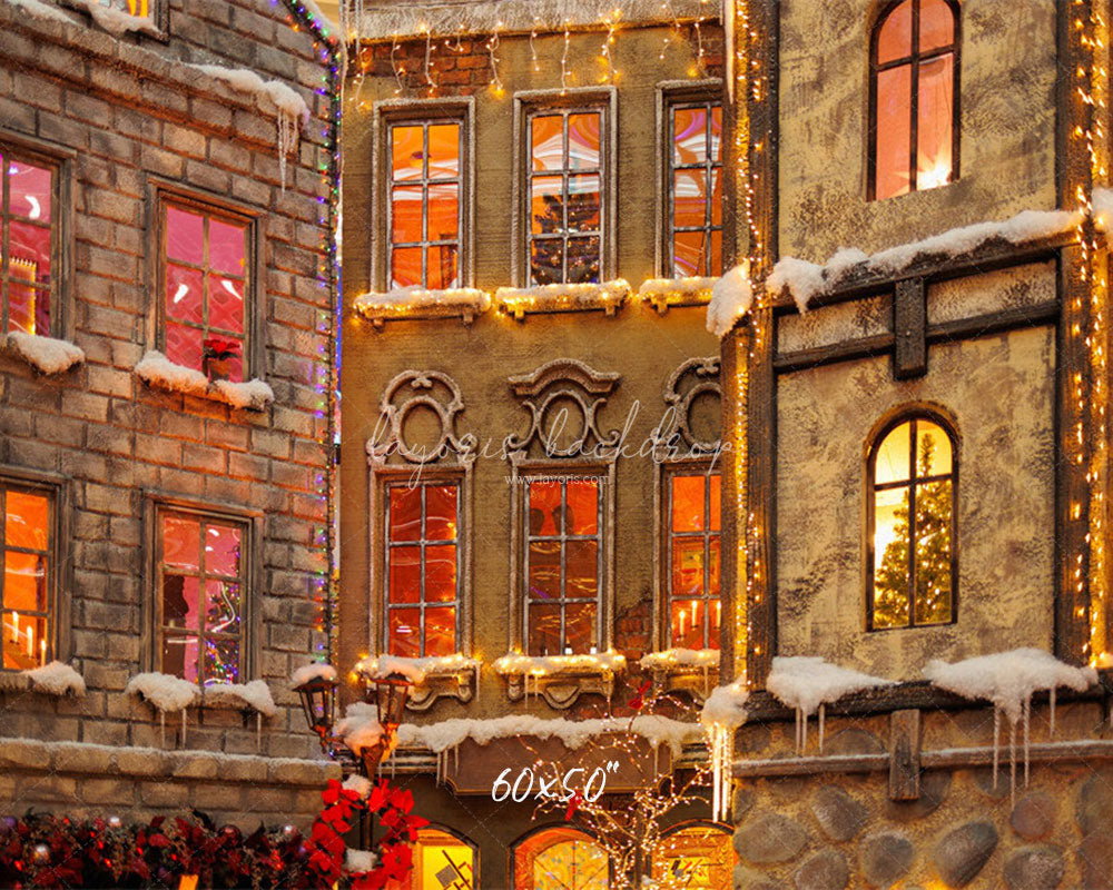 European Castle Christmas Photo Backdrop - Layoris