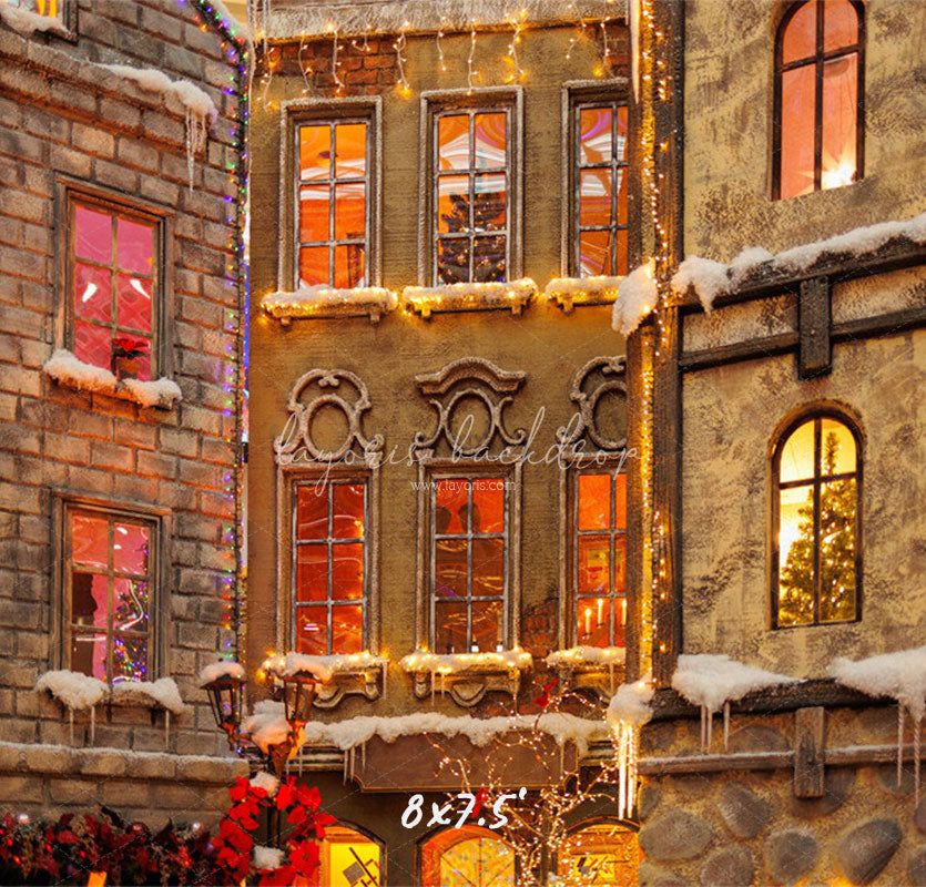 European Castle Christmas Photo Backdrop - Layoris