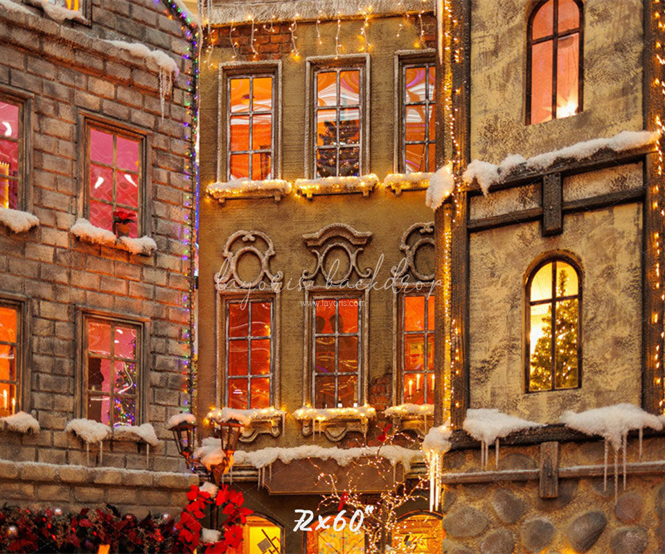 European Castle Christmas Photo Backdrop - Layoris