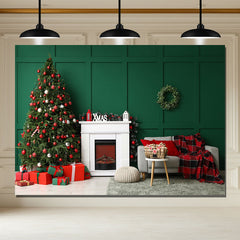 Layoris Green Wall Fireplace Sofa Christmas Backdrop