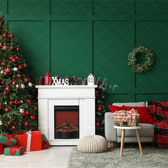 Green Wall Fireplace Sofa Christmas Backdrop - Layoris