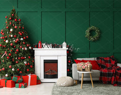 Green Wall Fireplace Sofa Christmas Backdrop - Layoris