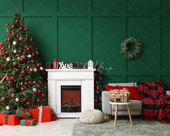 Green Wall Fireplace Sofa Christmas Backdrop - Layoris