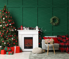 Green Wall Fireplace Sofa Christmas Backdrop - Layoris