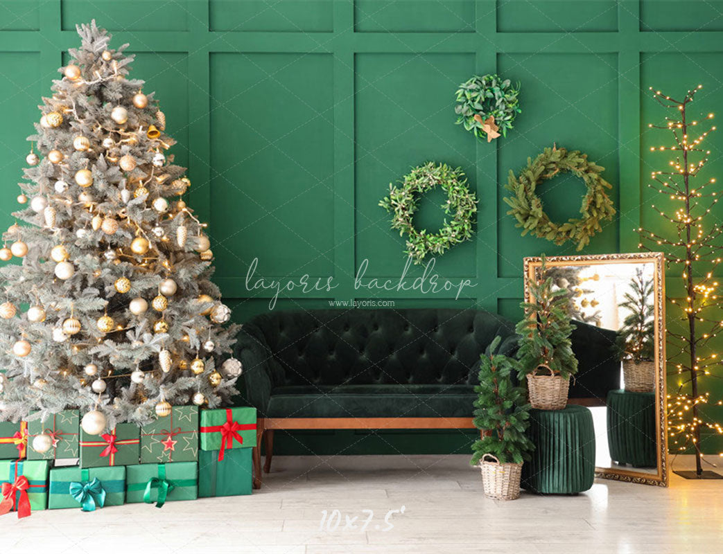 Green Wall Garland Sofa Christmas Backdrop - Layoris
