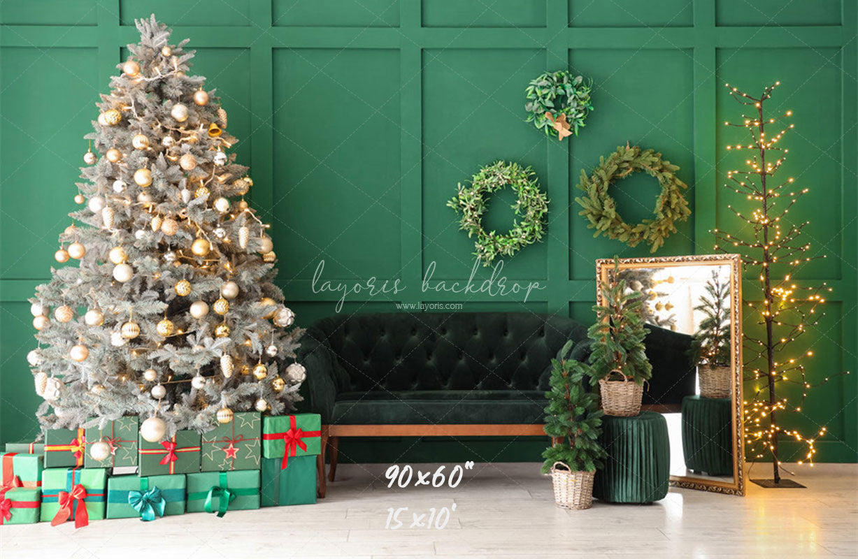 Green Wall Garland Sofa Christmas Backdrop - Layoris