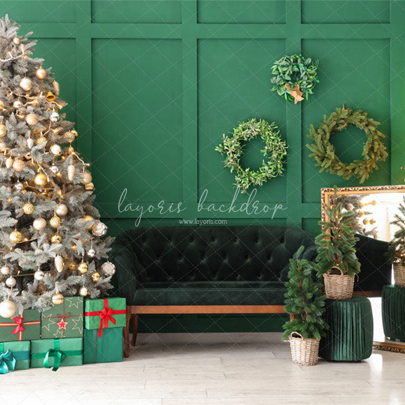 Green Wall Garland Sofa Christmas Backdrop - Layoris