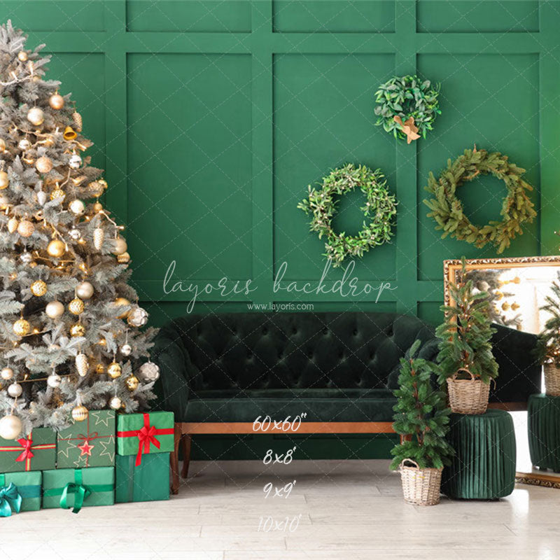 Green Wall Garland Sofa Christmas Backdrop - Layoris