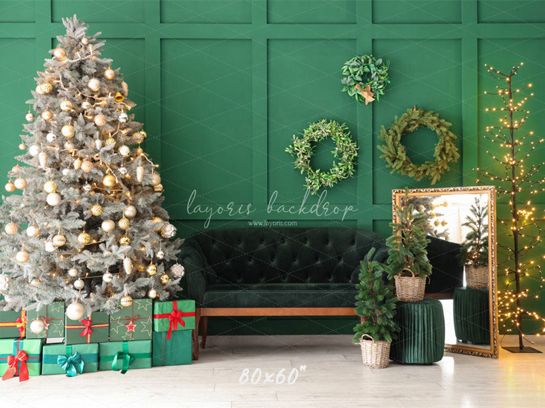 Green Wall Garland Sofa Christmas Backdrop - Layoris