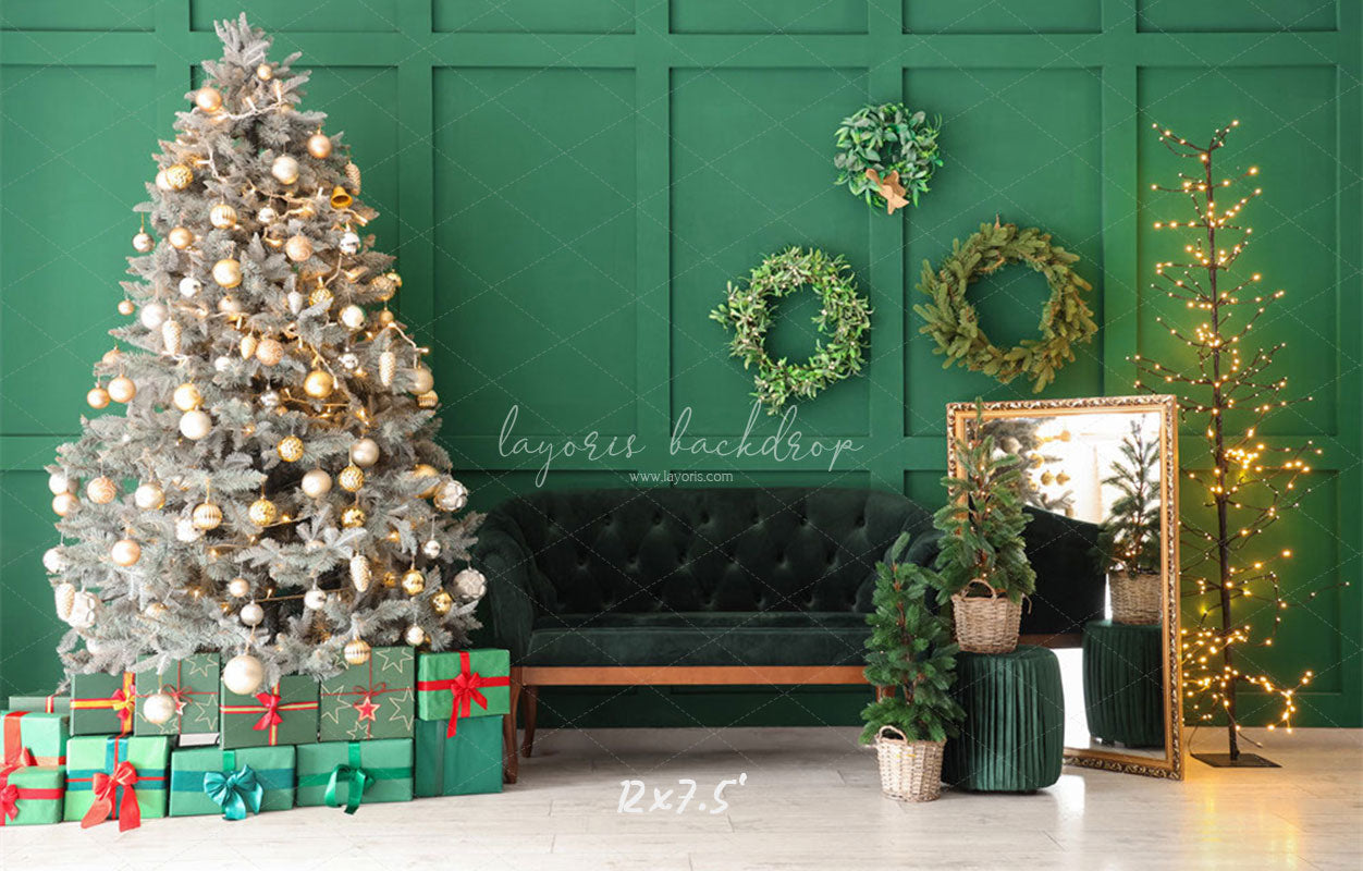 Green Wall Garland Sofa Christmas Backdrop - Layoris