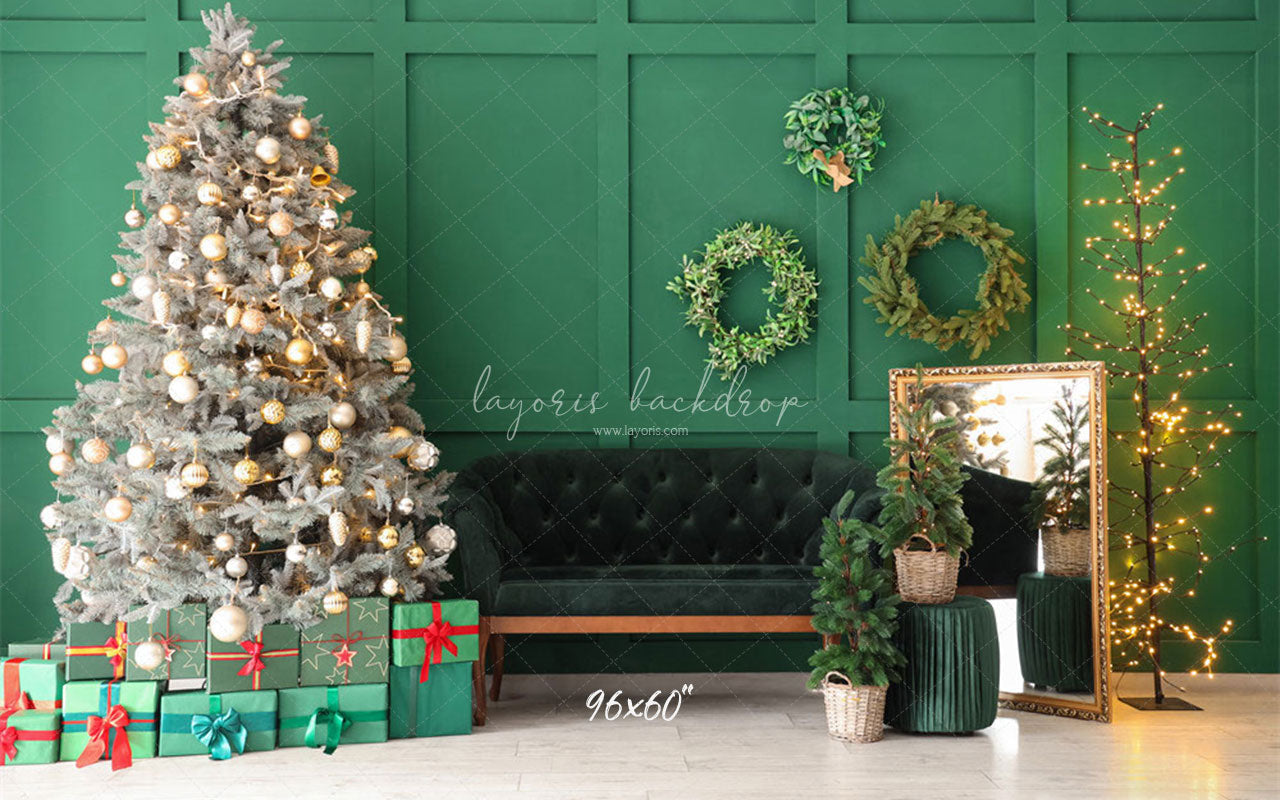 Green Wall Garland Sofa Christmas Backdrop - Layoris