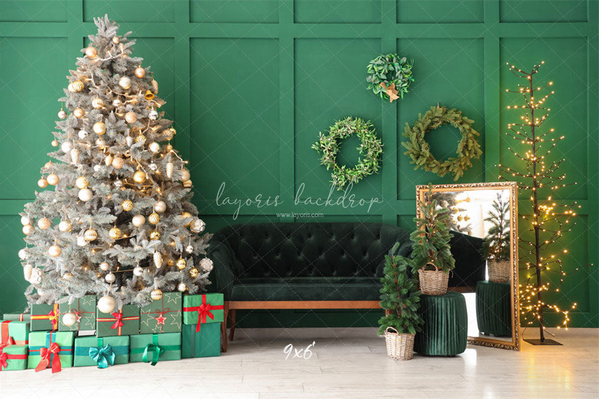 Green Wall Garland Sofa Christmas Backdrop - Layoris