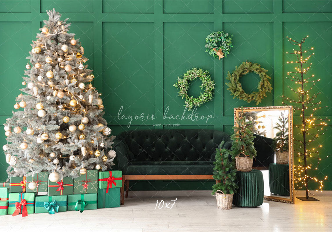 Green Wall Garland Sofa Christmas Backdrop - Layoris