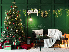 Green Wall Garland Lights Christmas Backdrop - Layoris