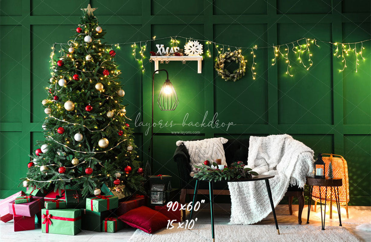 Green Wall Garland Lights Christmas Backdrop - Layoris