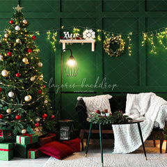 Green Wall Garland Lights Christmas Backdrop - Layoris
