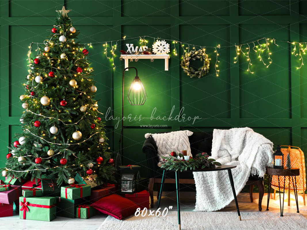 Green Wall Garland Lights Christmas Backdrop - Layoris