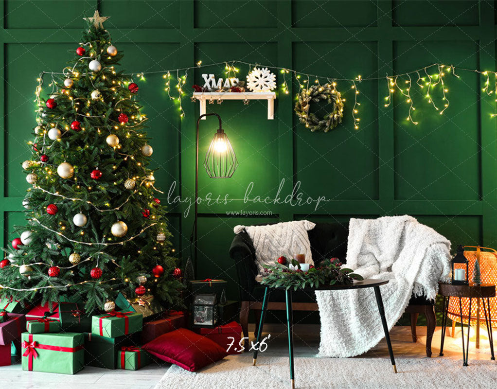 Green Wall Garland Lights Christmas Backdrop - Layoris