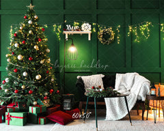 Green Wall Garland Lights Christmas Backdrop - Layoris