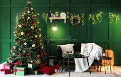 Green Wall Garland Lights Christmas Backdrop - Layoris