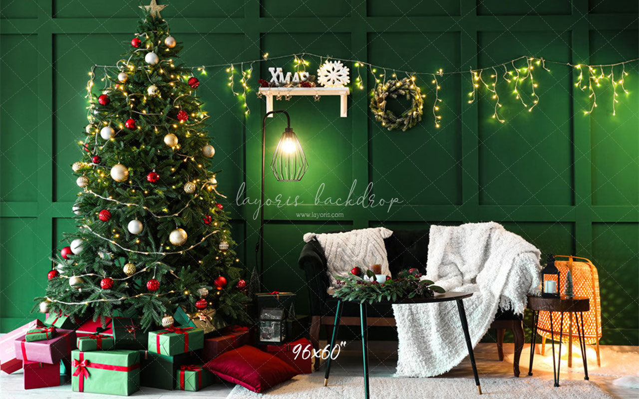 Green Wall Garland Lights Christmas Backdrop - Layoris