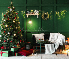Green Wall Garland Lights Christmas Backdrop - Layoris