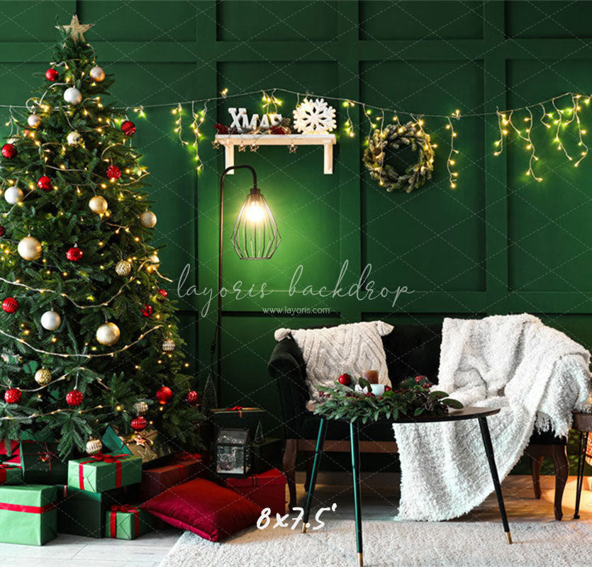 Green Wall Garland Lights Christmas Backdrop - Layoris