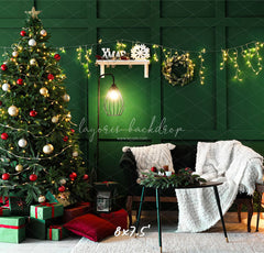 Green Wall Garland Lights Christmas Backdrop - Layoris