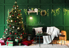 Green Wall Garland Lights Christmas Backdrop - Layoris