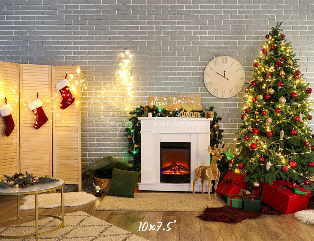 Brick Wall Fireplace Socks Christmas Backdrop - Layoris